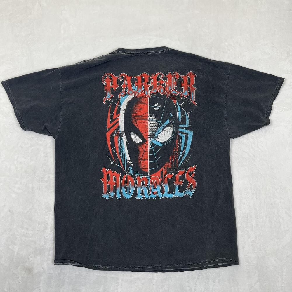 Marvel Spider-Man 2 Parker Morales T-Shirt Mens XL Gray Split Face Graphic Retro